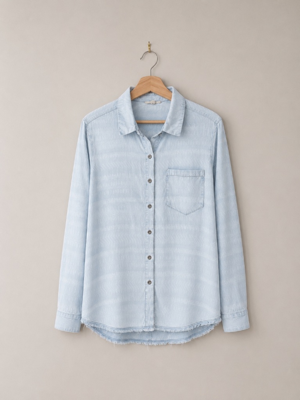 Mystree Light Blue Patterned Long Sleeve Button Down Shirt, Size M